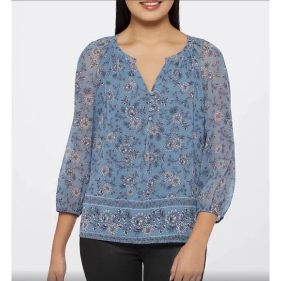 Daniel Rainn Women's Lanea Split Neck Button Floral Top Blouse Size S Blue NWT - Picture 1 of 6